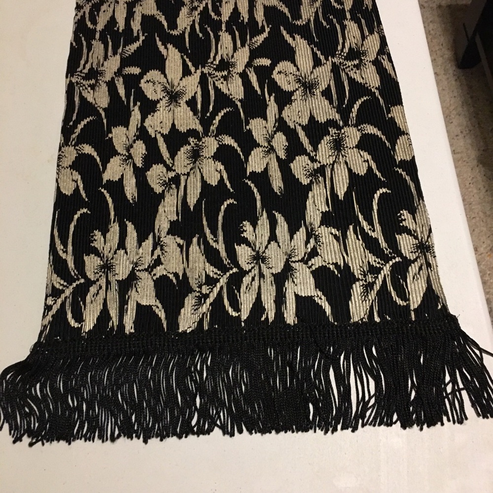 Textured Black Scarf With Silver Flowers